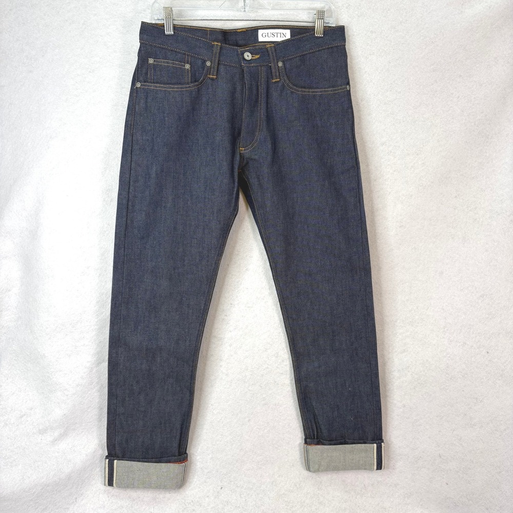Gustin Indigo Raw Selvedge Denim Skinny Button‎ Fly Jeans 33x34 California USA